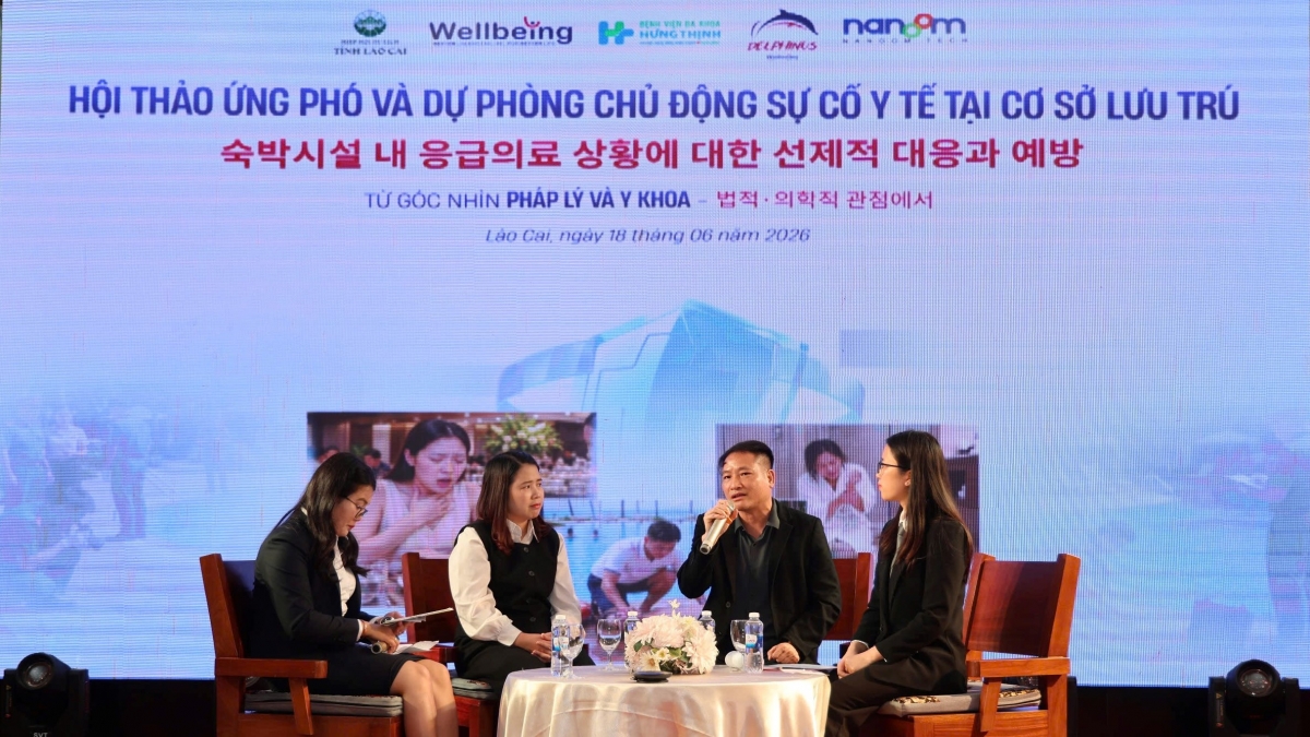 Tọa đàm chuyên đề: “Ứng phó và dự phòng chủ động sự cố y tế tại cơ sở lưu trú - Từ góc nhìn pháp lý và y khoa” tại Lào Cai. Ảnh:BTC