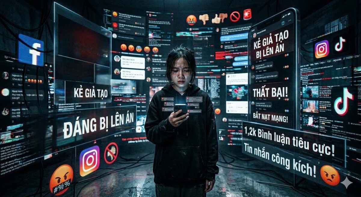 Đi cùng với sự phát triển của mạng xã hội là những biểu hiện lệch chuẩn trong cách ứng xử trên không gian mạng (Ảnh tạo bởi AI)
