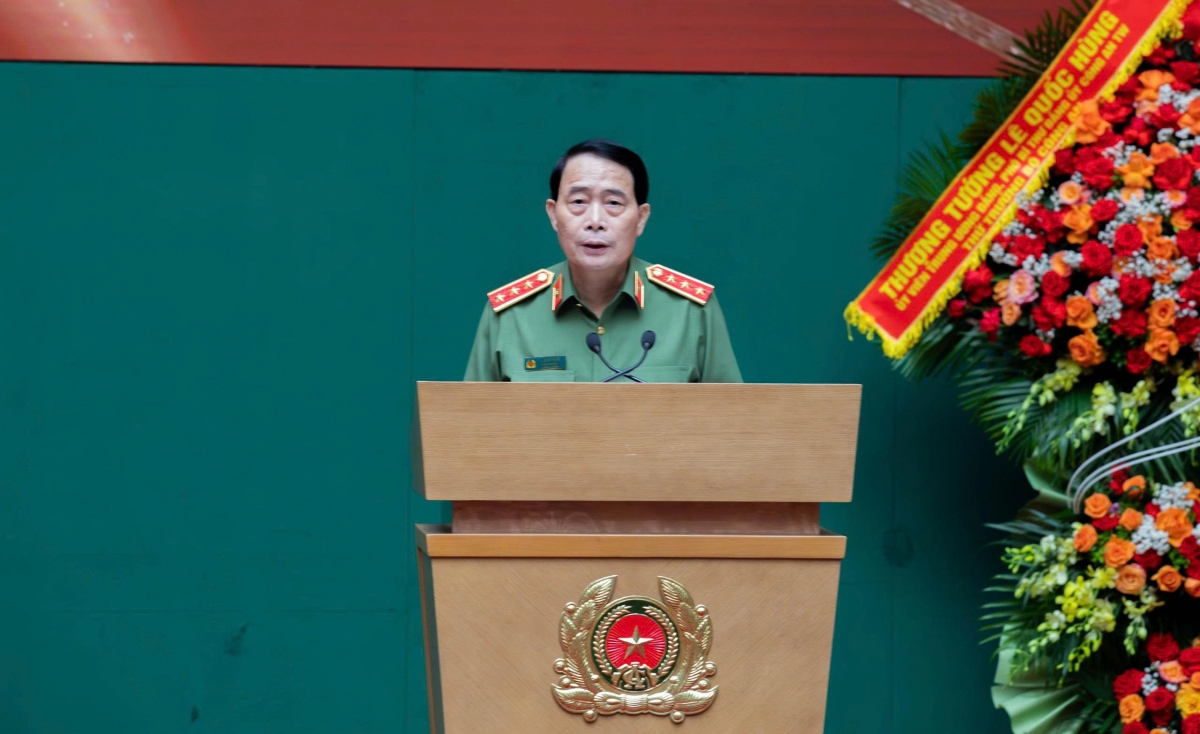 Thượng tướng Lê Quốc Hùng, Thứ trưởng Bộ Công an phát biểu chỉ đạo tại Lễ phát động (ảnh: Thanh Bình)