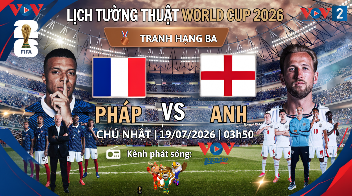 Chi tiết lịch tường thuật trực tiếp trận tranh hạng Ba World Cup 2026 ngày 19/7 trên hệ thống kênh phát thanh của Đài Tiếng nói Việt Nam.