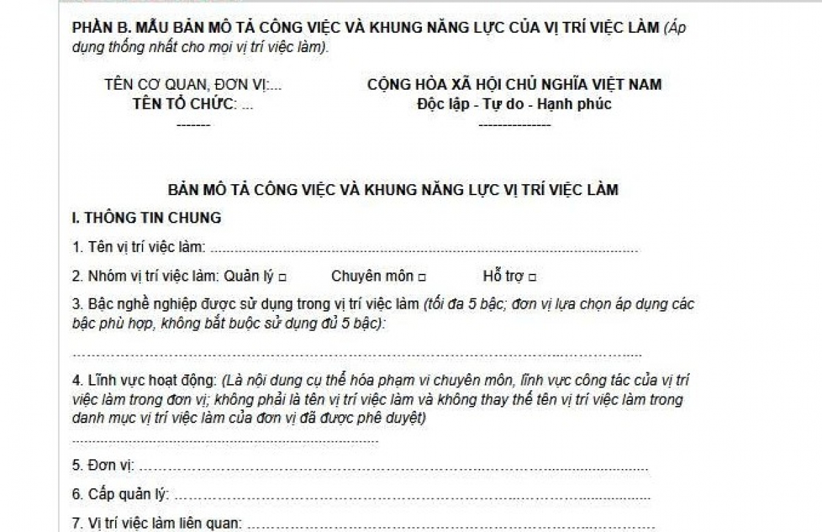 Nội dung Phụ lục Nghị định 232/2026 phần mô tả công việc