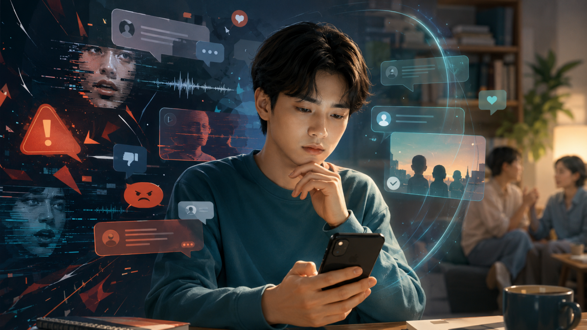 Người trẻ cần tỉnh táo kiểm chứng thông tin, kiểm soát cảm xúc và chịu trách nhiệm trước mỗi bình luận, chia sẻ trên mạng xã hội (Ảnh minh họa tạo bởi AI)