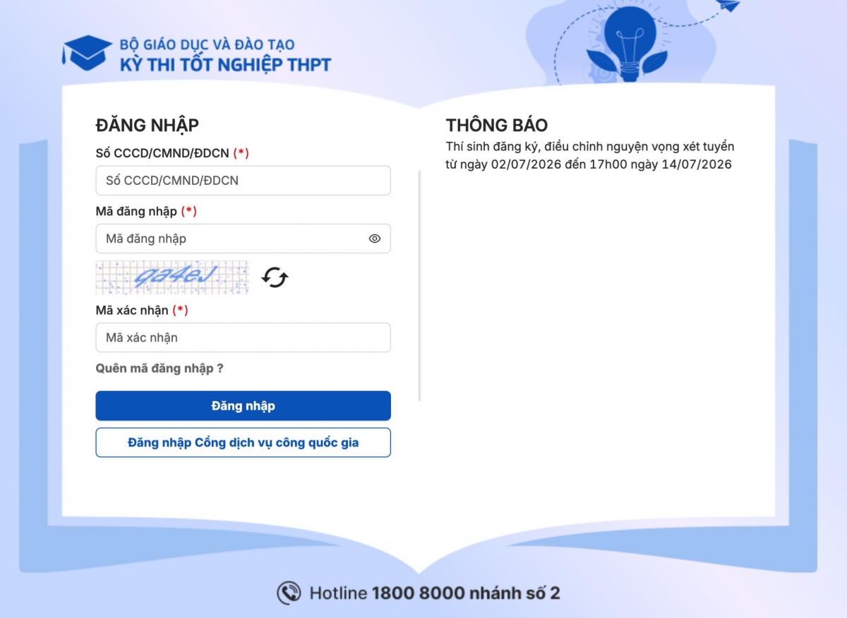 Thí sinh đăng nhập hệ thống tuyển sinh của Bộ Giáo dục và Đào tạo và thực hiện đăng ký nguyện vọng xét tuyển đại học từ hôm nay 2/7.