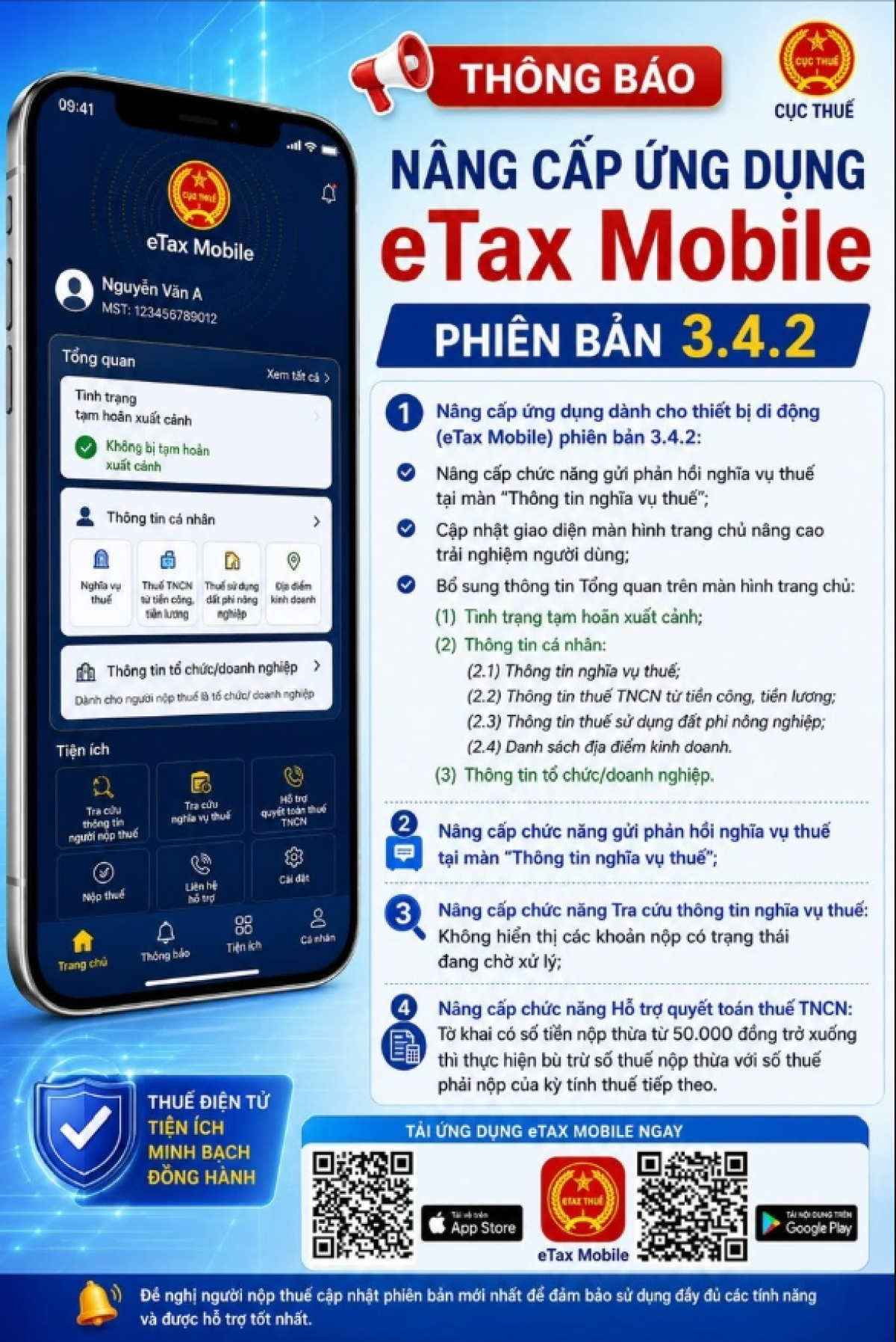 Người nộp thuế cần cập nhật ứng dụng để sử dụng đầy đủ các tính năng - Ảnh: Cục Thuế.