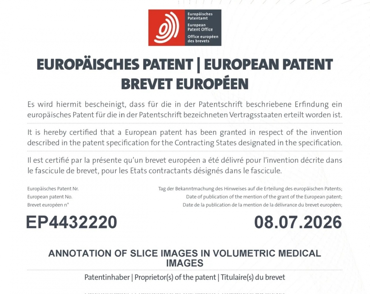 Bằng sáng chế được công bố trên European Patent Bulletin ngày 8/7/2026.