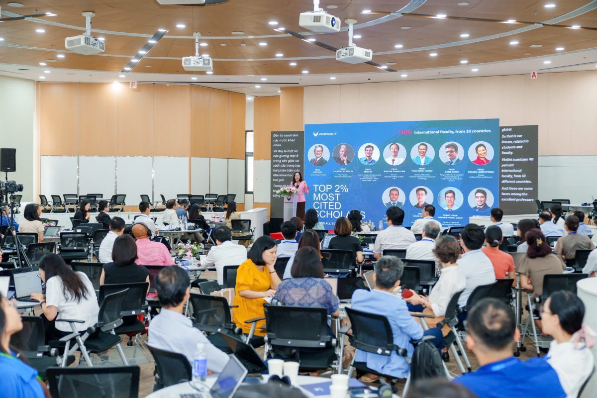 Hội thảo "Từ dữ liệu đến vị thế: Nghiên cứu, phát triển bền vững và sự hiện diện toàn cầu của đại học Việt Nam" do Trường Đại học VinUni và Times Higher Education phối hợp tổ chức. Ảnh: BTC