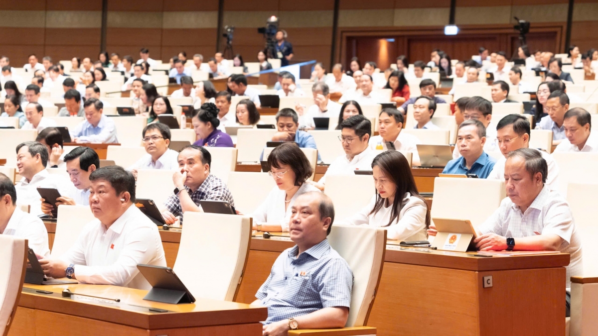 Các đại biểu trong phiên thảo luận về dự thảo Luật Phát triển đô thị tại hội trường ngày 11/8. (Ảnh: Quốc hội)