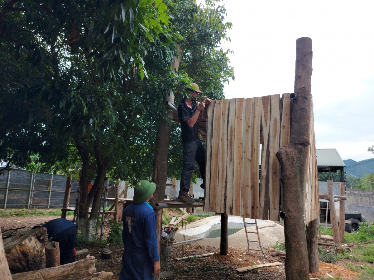 Xây dựng chuồng cho động vật hoang dã (Ảnh: Trung tâm Cứu hộ động vật hoang dã Hà Nội