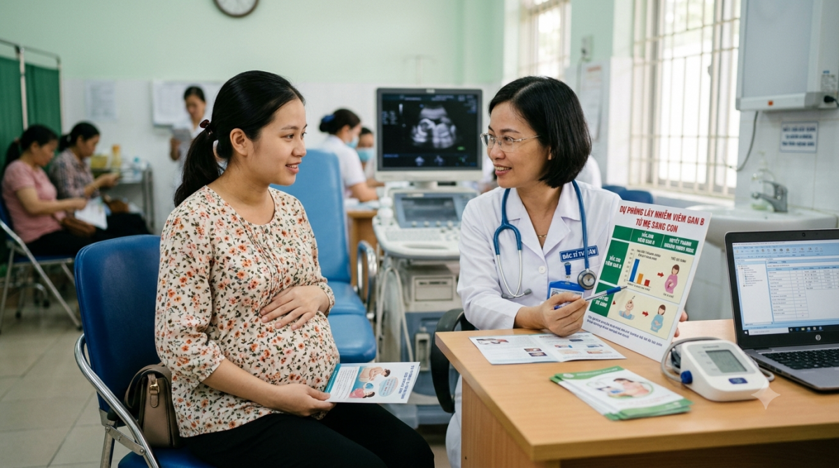 Phụ nữ mang thai cần được tư vấn dự phòng các bệnh truyền nhiễm, trong đó có viêm gan B.
Ảnh minh họa: AI