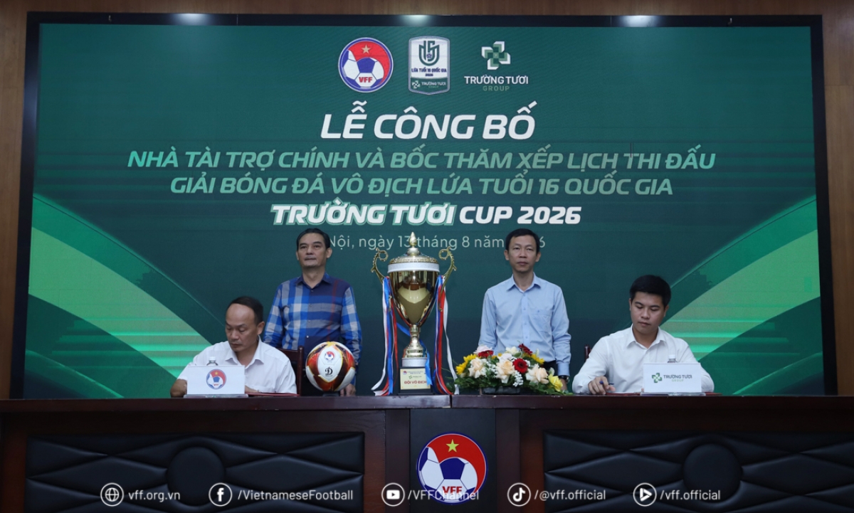 Ký kết nhà tài trợ chính Giải bóng đá Vô địch lứa tuổi 16 quốc gia - Trường Tươi Cup 2026 (Ảnh: VFF)