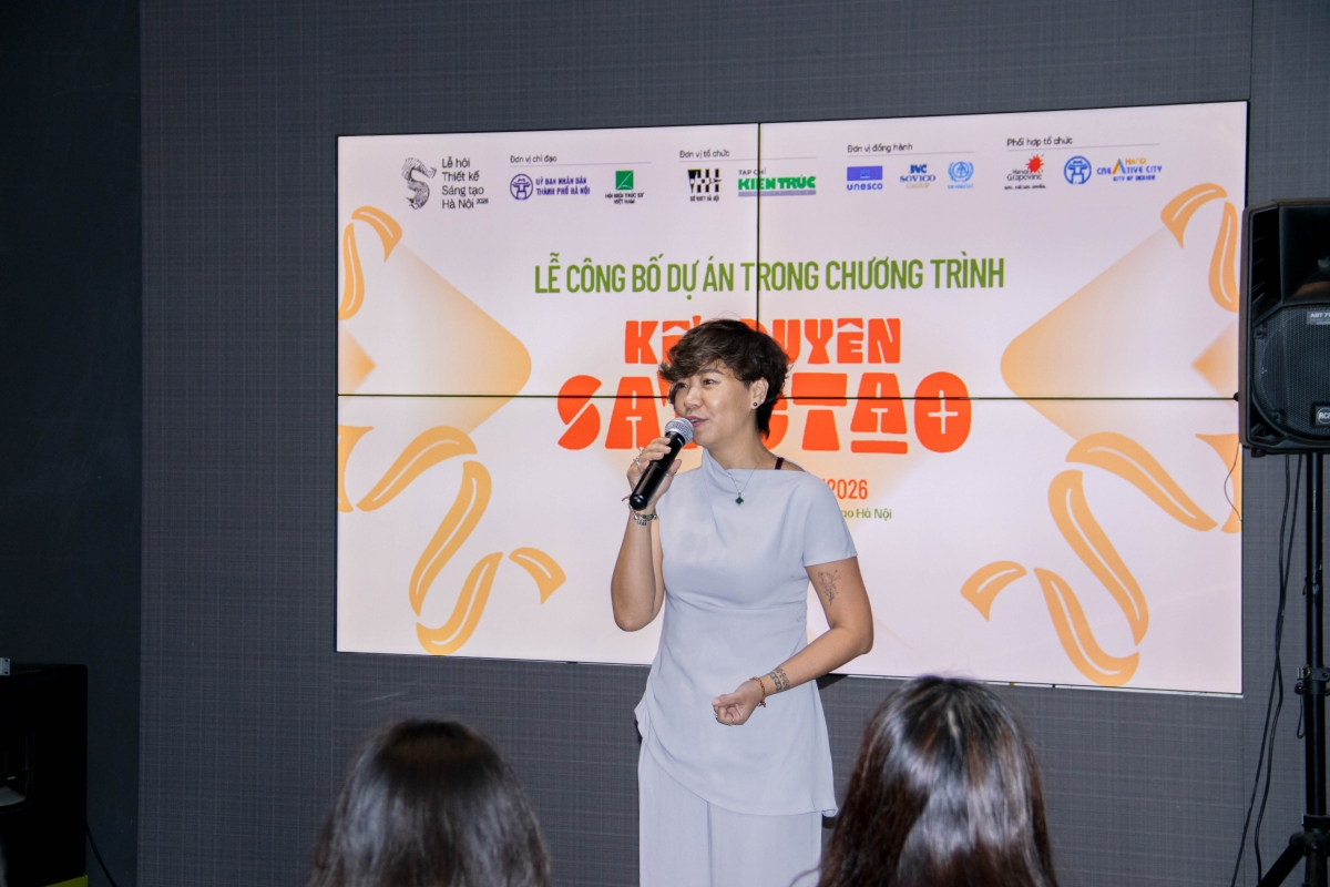Bà Bùi Thị Thanh Hương, Tổng Biên tập Tạp chí Kiến trúc, đại diện Ban Tổ chức Lễ hội Thiết kế Sáng tạo Hà Nội 2026. Ảnh BTC 