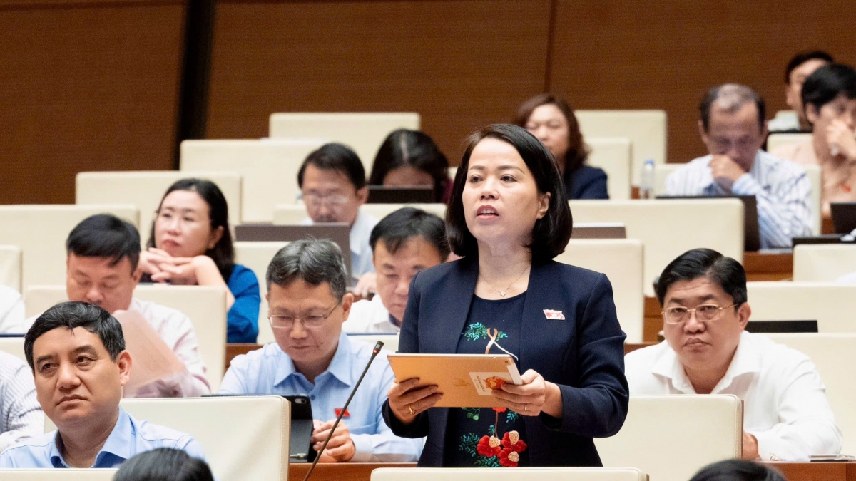 Đại biểu Lý Thị Lan phát biểu tại hội trường Quốc hội sáng 20/8. (Ảnh: Quốc hội)