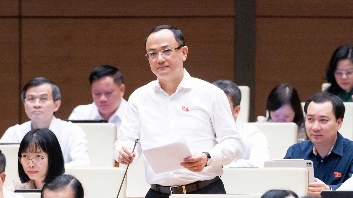 Đại biểu Nguyễn Ngọc Sơn (ĐBQH TP Hải Phòng) phát biểu thảo luận về dự thảo Luật Phát triển đô thị tại hội trường ngày 11/8. (Ảnh: Quốc hội)