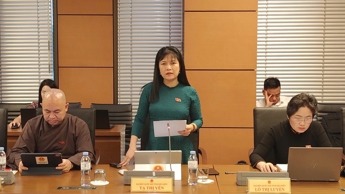 Đại biểu Tạ Thị Yên (Điện Biên) phát biểu tại tổ về Luật Đất đai chiều 19/8. (Ảnh: Quốc hội)