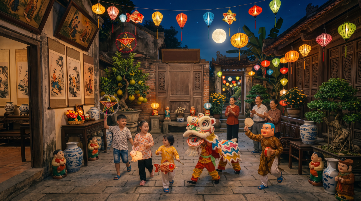 Tết Trung thu - Hội Trăng rằm tuổi thơ. (Ảnh có sử dụng AI)