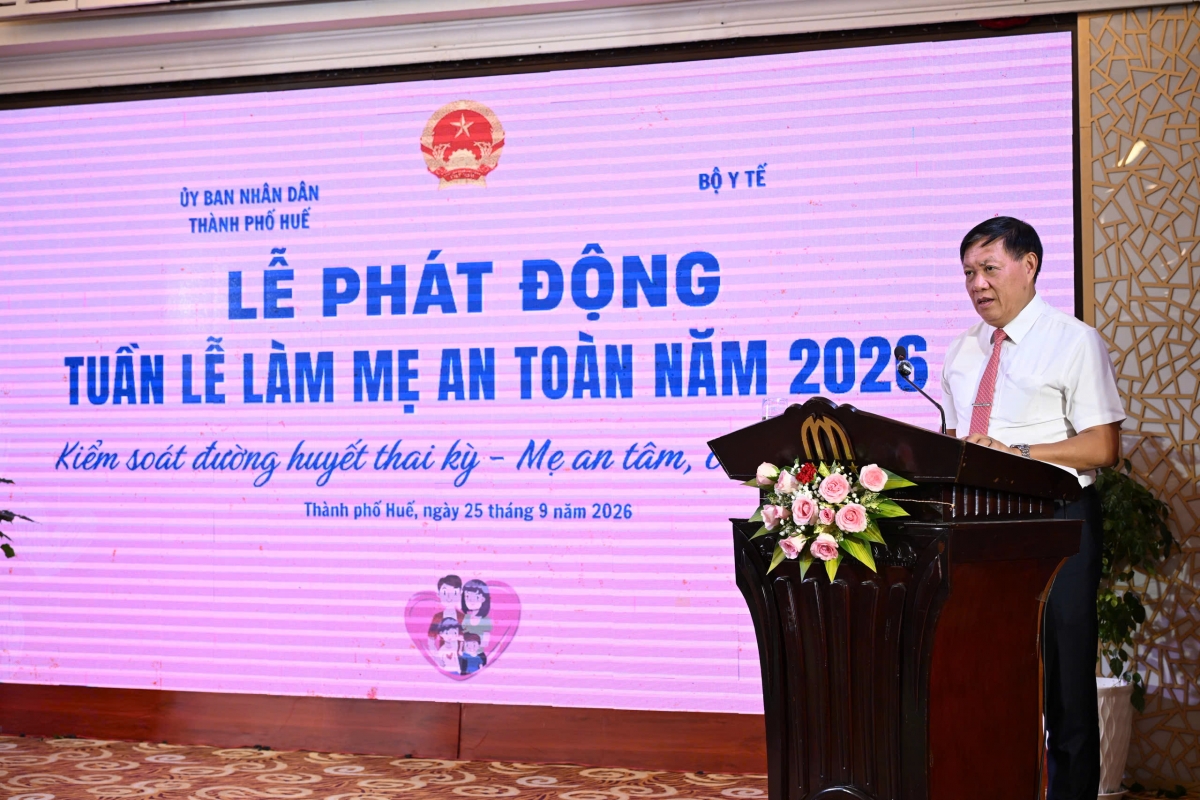 Thứ trưởng Bộ Y tế Đỗ Xuân Tuyên phát biểu tại Lễ phát động Tuần lễ Làm mẹ an toàn năm 2026. Ảnh: BYT