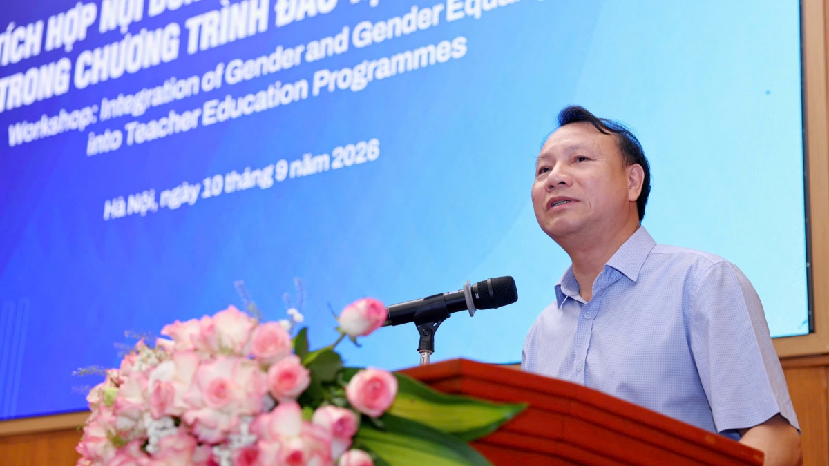 PGS.TS Nguyễn Đức Sơn, Hiệu trưởng trường Đại học Sư phạm Hà Nội phát biểu. (Ảnh: trường ĐHSPHN)