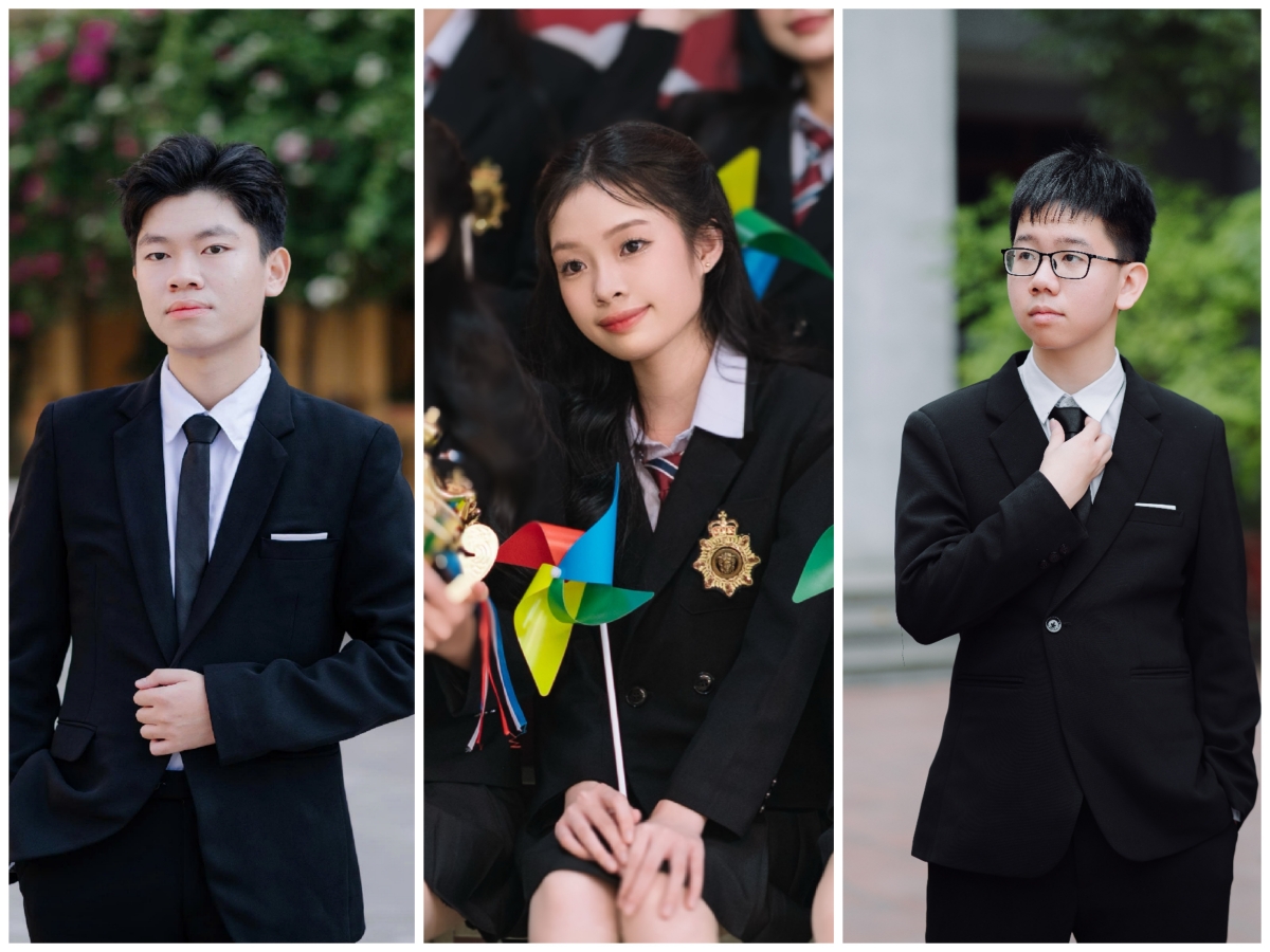 Những thí sinh đạt điểm cao tại các kỳ thi HSA, TSA, V-ACT năm 2026. Từ trái qua phải: Nguyễn Trọng Trường Anh, Đào Hồng Phúc, Đào Ngọc Mai (Ảnh: NVCC)
