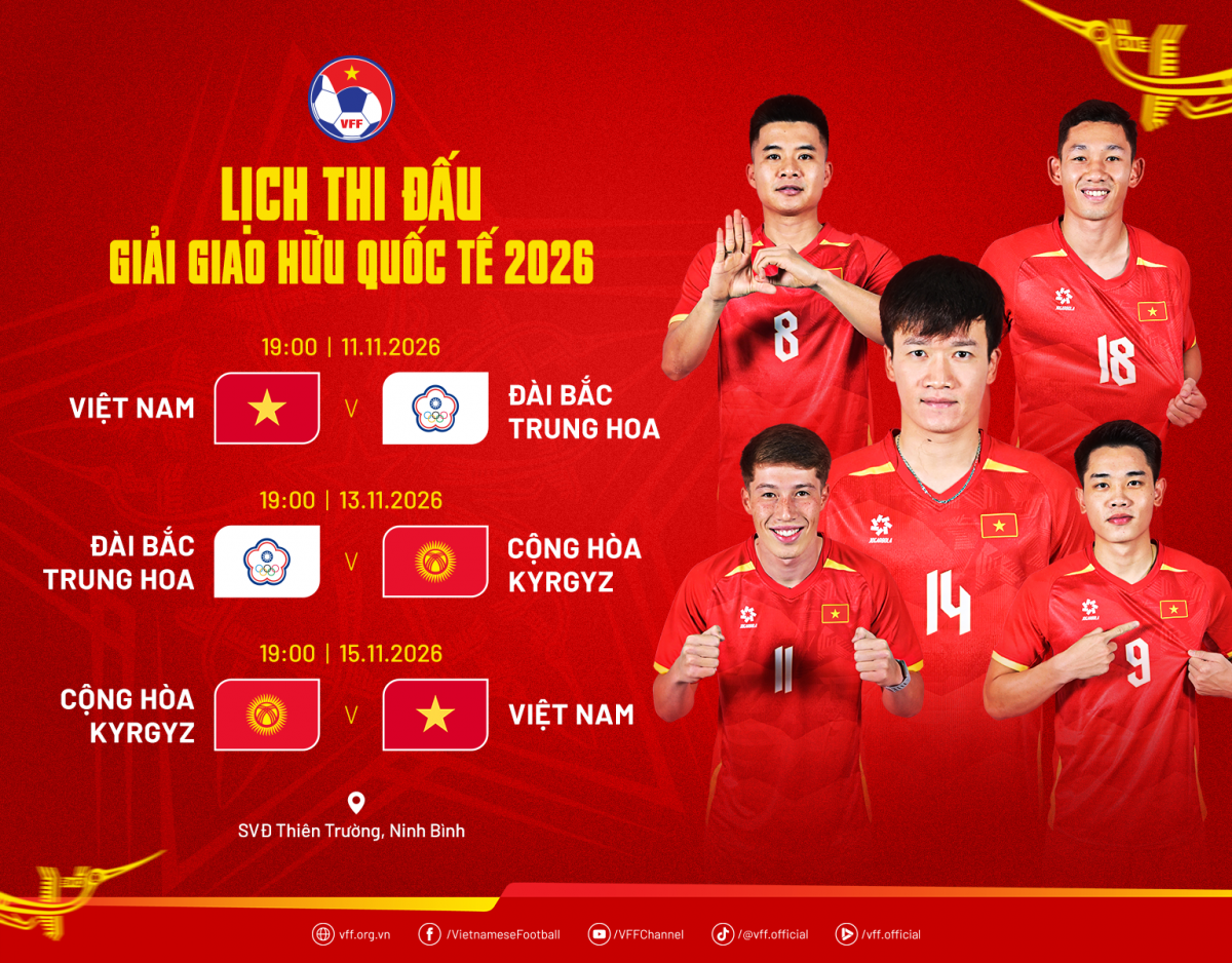 Lịch thi đấu FIFA Days tháng 11/2026 của ĐT Việt Nam (Ảnh:VFF)
