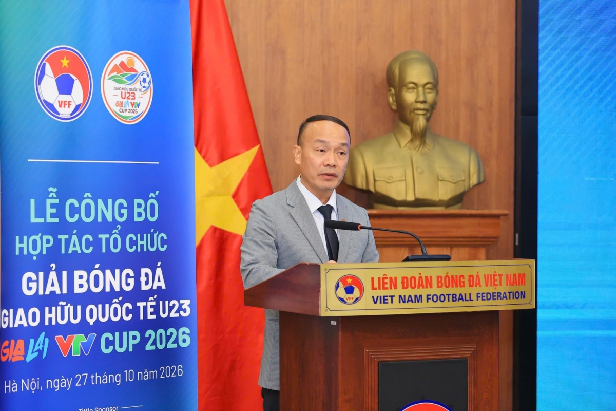 Ông Nguyễn Văn Phú – Tổng thư ký LĐBĐVN phát biểu tại lễ công bố (Ảnh: VFF)