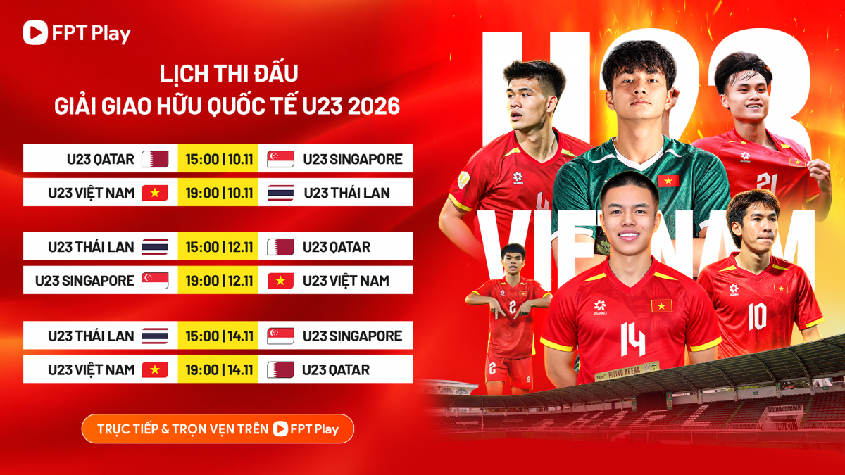Lịch thi đấu giải giao hữu quốc tế của đội tuyển U23 Việt Nam (ảnh: FPT Play)